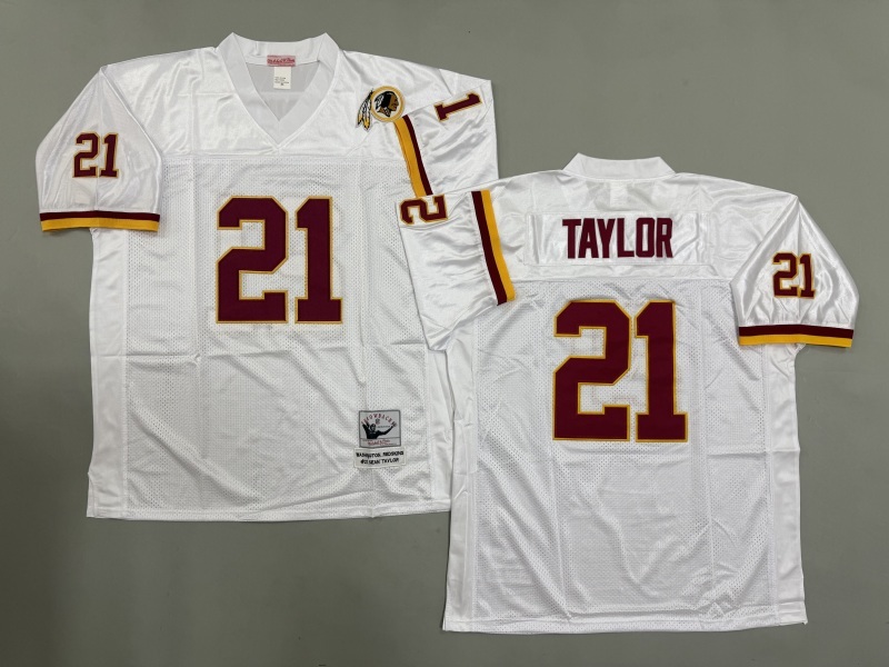 Men 2025 Washington Redskins #21 Taylor white Throwback Limited NFL Jersey style 003